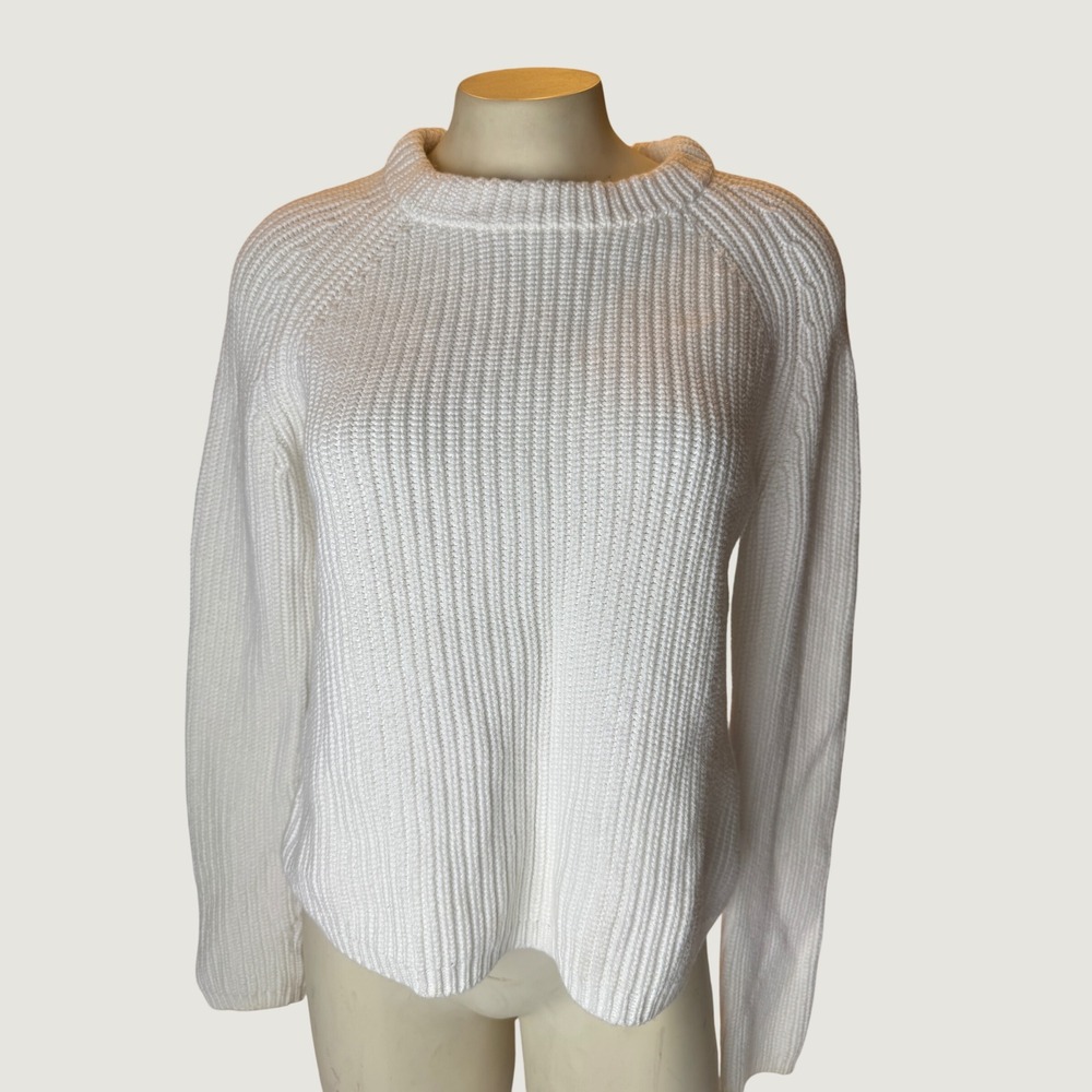 Quince Organic Cotton Fisherman Crew Sweater Small white